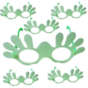 Yetişkin Çocuk Uyumlu Camsız Fosforlu Yeşil Renk El Şekilli Gözlük 6 Adet