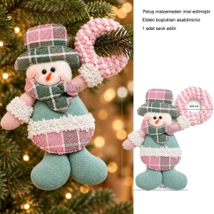 Yılbaşı Pembe Mavi Beyaz Renklerde 20 cm Peluş Kardan Adam Çam Ağacı Asma Süs 1 Adet