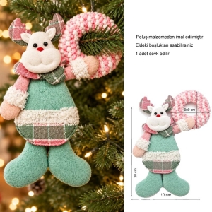 Yılbaşı Pembe Mavi Beyaz Renklerde 20 cm Peluş Geyik Ren Geyiği Asma Süs 1 Adet