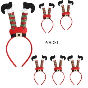 Peluş Ters Elf Ayakları Şekilli Yılbaşı Tacı 6 Adet 28x12 cm