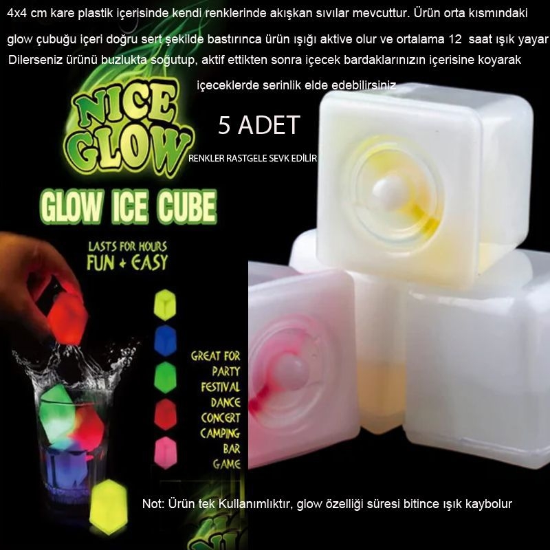 Glow Işıklı Buz Küpü Rastgele Renklerde Erimeyen Ice Cube 5 Adet